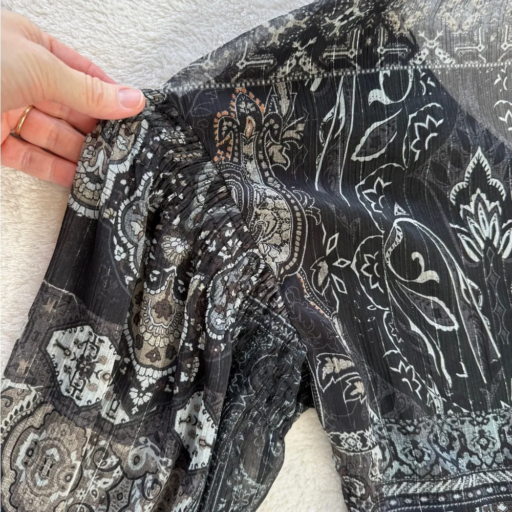 ZARA Boho Paisley Tiered Mini Dress Size M Sheer Long Sleeve Babydoll Tunic - Picture 13 of 16